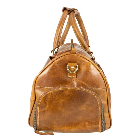 Genuine Leather Travel Duffle Bag, Tan - Picture 8 of 14